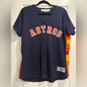 Astros Majestic Womens Button Down Baseball Jersey XL Blue Rainbow Blank Back